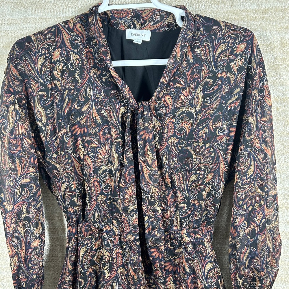 Evereve Womens Boho Paisley Tie Neck Maxi Dress Brown Multi Size S Long Sleeve
